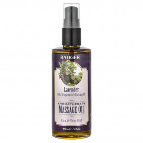 Badger, Массажное масло для ароматерапии, лаванда с бергамотом и бальзамом пихты, 4 жидких унции (118 мл) - описание | фото