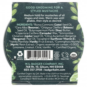 Badger, воск для усов, ваниль и бергамот, 21 г (0,75 унции) в Москве - eco-herb.ru | фото