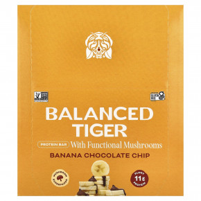 Balanced Tiger, протеиновый батончик, банан и шоколадная крошка, 12 шт. по 44 г (1,55 унции) - описание | фото