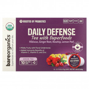 BareOrganics, Daily Defense, чай с суперфудами, со вкусом зеленого чая, 10 капсул по 4,75 г (0,17 унции) в Москве - eco-herb.ru | фото