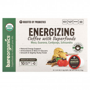 BareOrganics, Energizing, кофе с суперфудами, средней обжарки, 10 чашек по 11,5 г (0,41 унции) в Москве - eco-herb.ru | фото