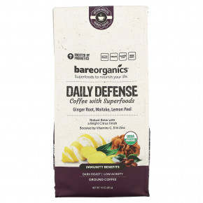 BareOrganics, Кофе Daily Defense с суперфудами, молотый, темная обжарка, 283 г (10 унций) - описание