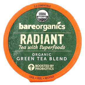 BareOrganics, Radiant, чай с суперфудами, зеленый чай, 10 чашек по 4,5 г (0,16 унции) в Москве - eco-herb.ru | фото