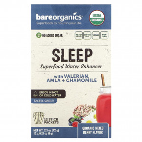 BareOrganics, Sleep, Superfood Water Enhancer, органическая смесь ягод, 12 пакетиков в стиках по 6 г (0,21 унции) в Москве - eco-herb.ru | фото