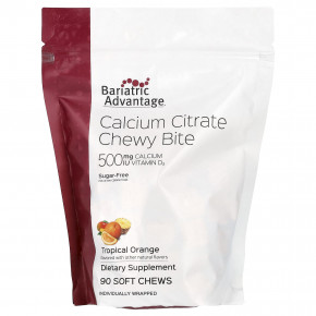 Bariatric Advantage, Chewy Bite, цитрат кальция, без сахара, тропический апельсин, 90 жевательных таблеток - описание | фото