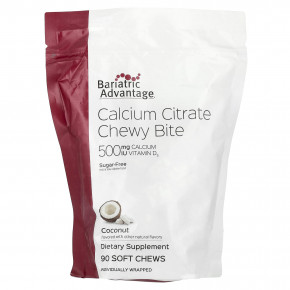 Bariatric Advantage, Chewy Bite с цитратом кальция, без сахара, кокос, 90 жевательных таблеток - описание