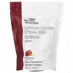 Bariatric Advantage, Chewy Bite с цитратом кальция, без сахара, малина, 90 жевательных таблеток - описание