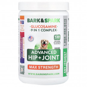 Bark&Spark, Glucosamine, Advanced Hip + Joint, Max Strength, For Dogs, Bacon, 120 Soft Chews в Москве - eco-herb.ru | фото