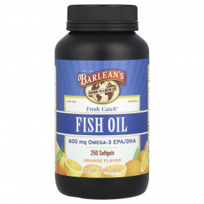 Barlean's, Fresh Catch®, рыбий жир, омега-3 ЭПК и ДГК, апельсин, 250 капсул (300 мг в капсуле) - описание | фото