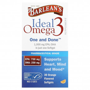 Barlean's, Ideal Omega 3, апельсин, 30 мягких таблеток - описание | фото