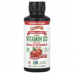 Barlean's, Seriously Delicious, жидкий витамин D3, клубничный молочный коктейль, 125 мкг (5000 МЕ), 159 г (5,6 унции) в Москве - eco-herb.ru | изображение Barlean's, Seriously Delicious, жидкий витамин D3, клубничный молочный коктейль, 125 мкг (5000 МЕ), 159 г (5,6 унции) в Москве - eco-herb.ru | фото