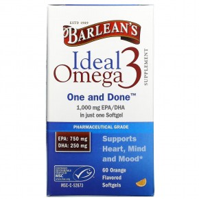 Barlean's, Ideal Omega 3, апельсин, 60 мягких таблеток в Москве - eco-herb.ru | фото