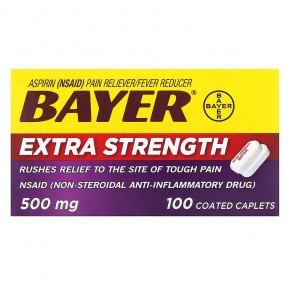 Bayer, Extra Strength Aspirin, 500 mg, 100 Coated Caplets в Москве - eco-herb.ru | фото
