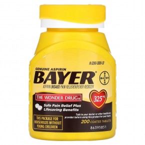 Bayer, Genuine Aspirin, 325 mg, 200 Coated Tablets в Москве - eco-herb.ru | фото