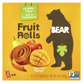 Bear, Fruit Rolls, яблоко-груша и манго, 5 пакетиков по 20 г (0,7 унции) в Москве - eco-herb.ru | фото