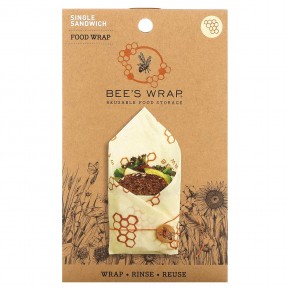 Bee's Wrap, Single Sandwich Food Wrap, Honeycomb Print, 1 Wrap в Москве - eco-herb.ru | фото
