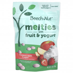 Beech-Nut, Melties с фруктами и йогуртом, для детей от 8 месяцев, клубника, яблоко и йогурт, 28 г (1 унция) - описание