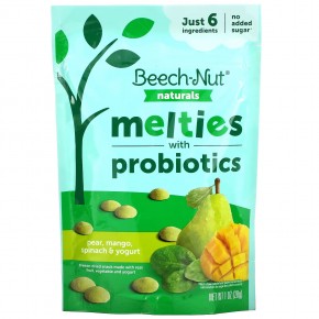 Beech-Nut, Naturals, снек с пробиотиками, для детей от 8 месяцев, груша, манго, шпинат и йогурт, 28 г (1 унция) - описание