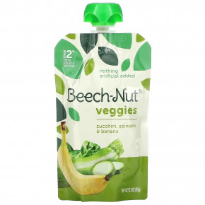 Beech-Nut, овощи, для детей от 6 месяцев, цукини, шпинат и банан, 12 паучей по 99 г (3,5 унции) в Москве - eco-herb.ru | фото