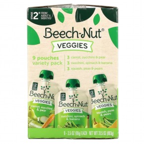 Beech-Nut, Veggies, Variety Pack, этап 2, 9 пакетиков, 99 г (3,5 унции) в Москве - eco-herb.ru | фото