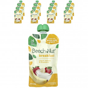 Beech-Nut, завтрак, для детей от 12 месяцев, йогурт с бананом и клубникой, 12 паучей по 99 г (3,5 унции) - описание | фото