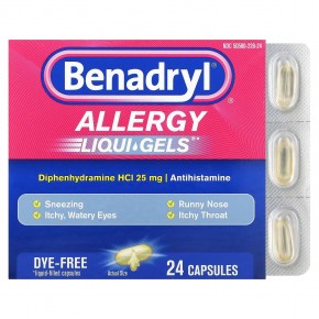 Benadryl, Allergy Liqui-Gels, антигистаминные средства, 25 мг, 24 капсулы в Москве - eco-herb.ru | фото