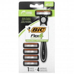 BIC, Flex 4 Sensitive, 1 станок, 4 картриджа - описание | фото