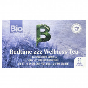 Bio Nutrition, Bedtime zzz Wellness Tea, без кофеина, 30 чайных пакетиков, 45 г (1,6 унции) - описание | фото