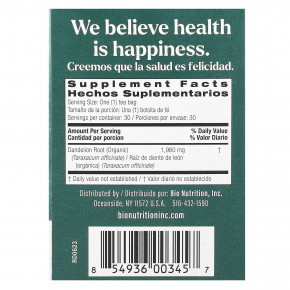 Bio Nutrition, чай из корня одуванчика, без кофеина, 30 чайных пакетиков, 58,8 г (2,1 унции) в Москве - eco-herb.ru | фото