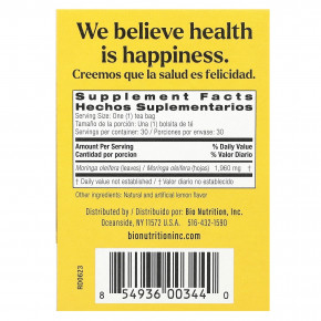 Bio Nutrition, чай с морингой, без кофеина, с лимонным вкусом, 30 чайных пакетиков, 58,8 г (2,1 унции) в Москве - eco-herb.ru | фото