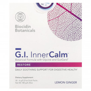 Biocidin Botanicals, G.I. Inner Calm™, лимон и имбирь, 30 стик-пакетов по 6 г (0,21 унции) - описание | фото