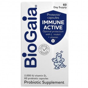 BioGaia, Immune Active, капсулы Protectis, 2000 МЕ, 60 капсул с пробиотиками - описание | фото