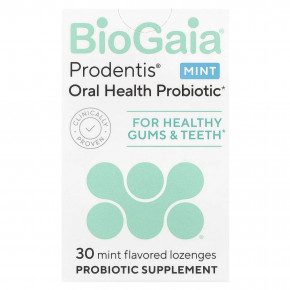 BioGaia, Prodentis®, пробиотик для полости рта, для здоровья дёсен и зубов, мятный вкус, 30 пастилок с пробиотиком - описание | фото