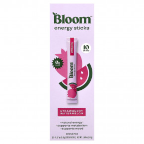 Bloom, Energy Sticks, со вкусом клубники и арбуза, 10 шт. по 4,8 г (0,17 унции) - описание