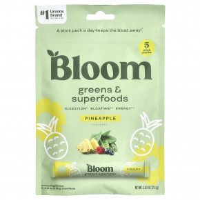 Bloom, Greens & Superfoods, ананас, 5 пакетиков в стиках по 5,82 г (0,21 унции) - описание