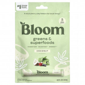 Bloom, Greens & Superfoods, кокос, 5 пакетиков в стиках по 5,44 г (0,19 унции) - описание