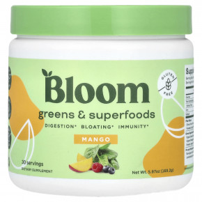 Bloom, Greens & Superfoods, манго, 169,2 г (5,97 унции) - описание