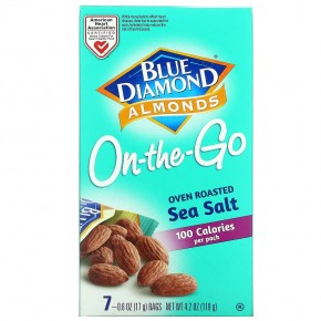 Blue Diamond, Almonds, On The-Go, обжаренная в духовке морская соль, 7 пакетиков по 17 г (0,6 унции) - описание