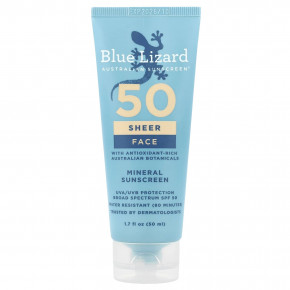 Blue Lizard Australian Sunscreen, Sheer, минеральный солнцезащитный крем для лица, SPF 50, 50 мл (1,7 жидк. унции) в Москве - eco-herb.ru | фото