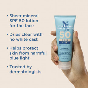 Blue Lizard Australian Sunscreen, Sheer, минеральный солнцезащитный крем для лица, SPF 50, 50 мл (1,7 жидк. унции) в Москве - eco-herb.ru | фото