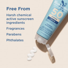 Blue Lizard Australian Sunscreen, Sheer, минеральный солнцезащитный крем для лица, SPF 50, 50 мл (1,7 жидк. унции) в Москве - eco-herb.ru | фото