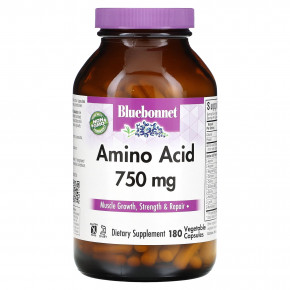 Bluebonnet Nutrition, аминокислоты, 750 мг, 180 растительных капсул - описание | фото