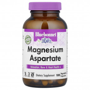 Bluebonnet Nutrition, Аспартат магния, 100 растительных капсул (200 мг на капсулу) - описание | фото
