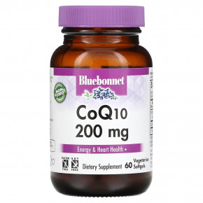 Bluebonnet Nutrition, CoQ10, 200 мг, 60 желатиновых капсул - описание | фото