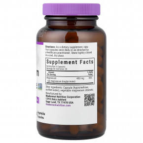 Bluebonnet Nutrition, Глицинат магния, 120 растительных капсул (100 мг на капсулу) в Москве - eco-herb.ru | фото