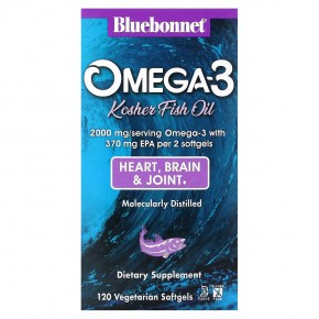 Bluebonnet Nutrition, кошерный рыбий жир с омега-3, 2000 мг, 120 вегетарианских капсул (1000 мг в одной капсуле) в Москве - eco-herb.ru | фото