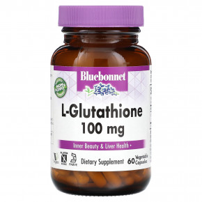 Bluebonnet Nutrition, L-глутатион, 100 мг, 60 растительных капсул - описание | фото