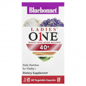 Bluebonnet Nutrition, Ladies' ONE® 40+, цельнопищевая мультивитаминная добавка, 60 растительных капсул - описание | фото