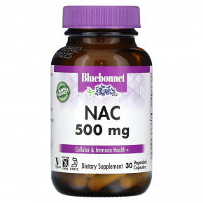 Bluebonnet Nutrition, NAC, 500 мг, 30 растительных капсул - описание