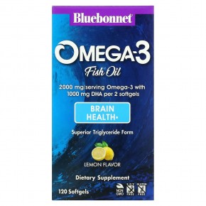 Bluebonnet Nutrition, омега-3 из рыбьего жира, здоровье мозга, лимонный вкус, 120 капсул в Москве - eco-herb.ru | фото